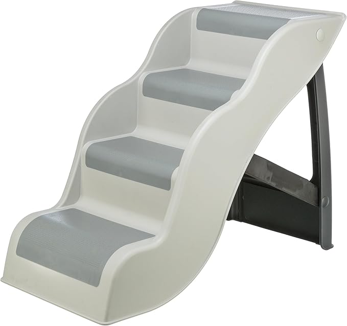 TRIXIE 4 Step Pet Stairs, Lightweight and Collapsible, Easy to Store, Non-Slip Treads, Ideal for Dogs and Cats, Gray