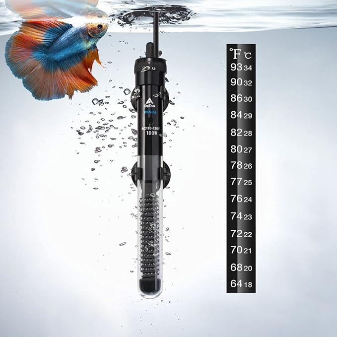 Aquarium Heater Adjustable 100W Submersible Fish Tank Heater with Electronic Chip Thermostat Suitable for Marine Saltwater and Freshwater