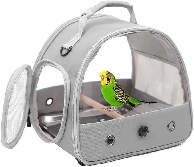 Bird Travel Carrier, Portable Small Bird Parrot Parakeet Carrier with Standing Perch and Stainless Steel Tray, Side Access Window Collapsible