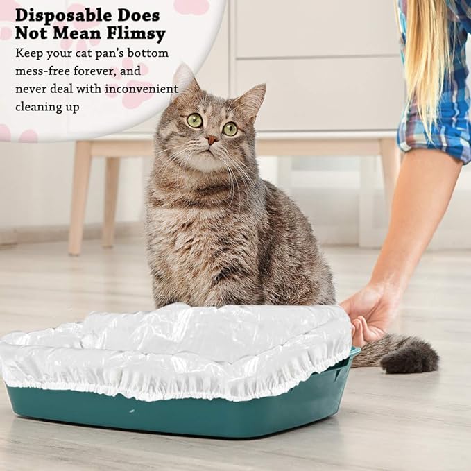 Alfapet Kitty Cat Litter Box Disposable, Elastic Liners- 12-Count-for Medium and Large, Size Litter Pans- with Sta-Put Technology for Firm, Easy Fit- Quick + Clever Waste Cleaners