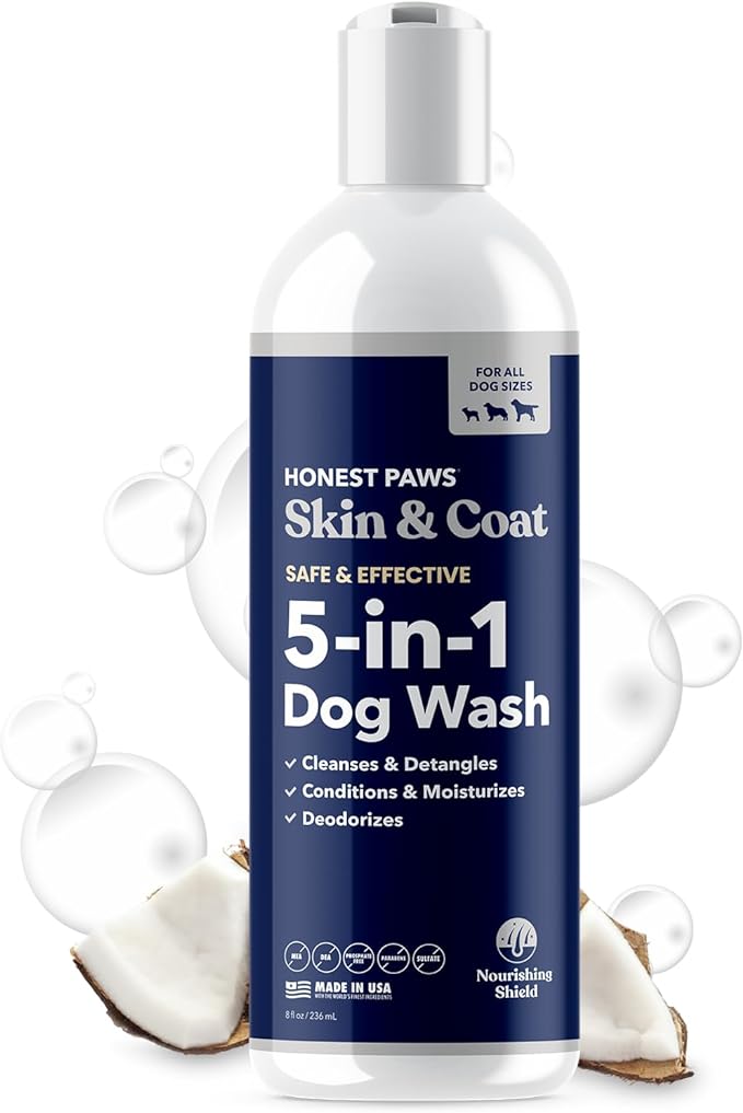 Honest Paws Dog Shampoo and Conditioner - Premium Dog Wash for Allergies and Dry, Itchy, Moisturizing for Sensitive Skin - Sulfate Free, Plant Based, All Natural - 8 Fl Oz