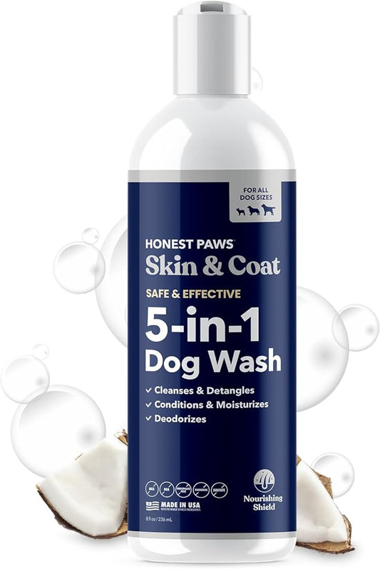 Honest Paws Dog Shampoo and Conditioner - Premium Dog Wash for Allergies and Dry, Itchy, Moisturizing for Sensitive Skin - Sulfate Free, Plant Based, All Natural - 8 Fl Oz