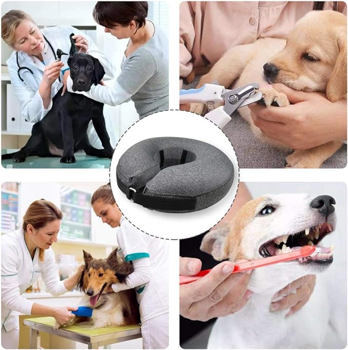 MIDOG Dog Cone Collar, Inflatable Dog Neck Donut Collar Alternative After Surgery, Soft Protective Recovery Cone for Small Medium Large Dogs and Cats Puppies - Alternative E Collar (Gray, S)