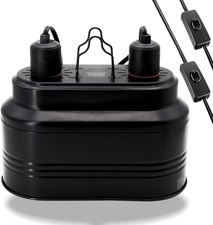 Reptile Dual Light Fixture, Reptile Heat Lamp Fixture with Separate Switches Fit for UVB Bulb Basking Heat Bulb for Reptile Glass Terrariums