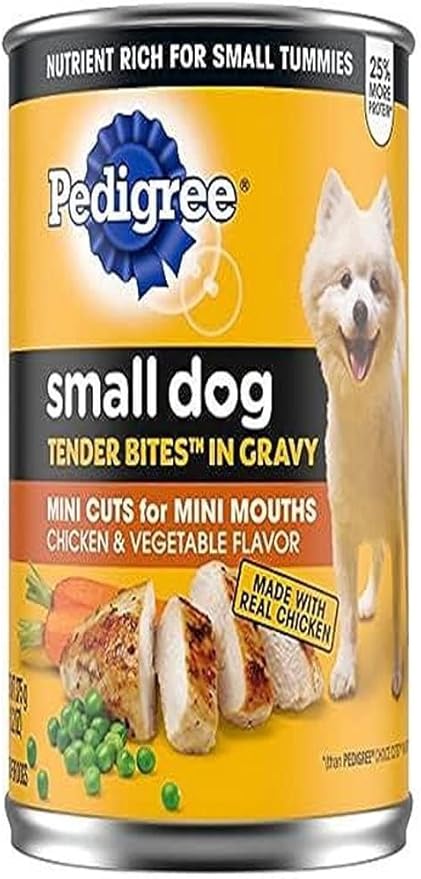 Pedigree Small Dog Tender Bites in Gravy, Chicken & Vegetable Flavor Canned Wet Dog Food, 13.2 oz. Cans (pack of 12)