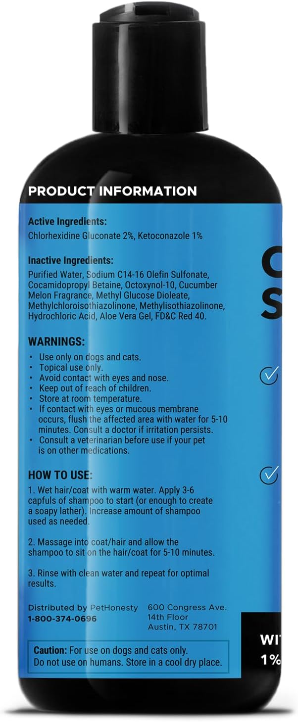 Pet Honesty Chlorhexidine Cat & Dog Anti-itch Shampoo, for Allergies, Itching, Dog Skin and Coat Supplement, Helps Shedding, Hot Spots, Deodorizing Dog Shampoo, Dog Grooming Supplies,16oz