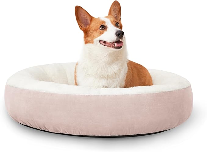 Love's cabin Round Donut Cat and Dog Cushion Bed, 25in Pet Bed for Small or Medium Dogs, Anti-Slip & Water-Resistant Bottom, Soft Durable Fabric Pet Beds, Washable Calming Cat & Dog Bed Pink