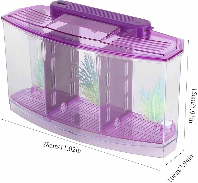 AYNEFY LED Acrylic Three Divisions Breeding Isolation Box for Small Fishes withLights and Grass ()