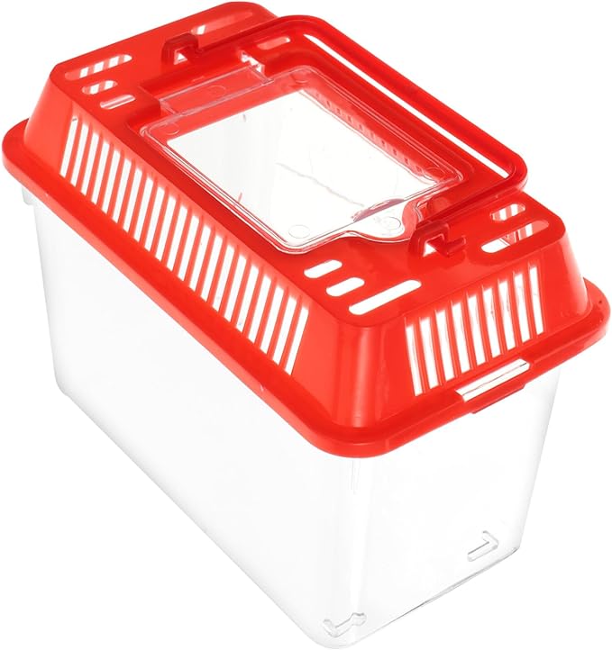 Baluue Portable Fish Tank, Handheld Fish Tank, Plastic Mini Fish Box, Transparent Cutout Design, Plastic Aquarium with Handle for Turtle and Pet Fish ((Red- Lid for Random))