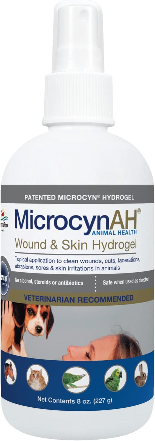 Manna Pro MicrocynAH Wound and Skin Care Hydrogel for Dogs | Non-Toxic Spray Formulated to Clean Wounds | Veterinarian Recommeneded Non-Toxic Formula | 8oz