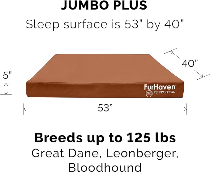 Furhaven Water-Resistant Memory Foam Dog Bed for Large Dogs w/ Removable Washable Cover, For Dogs Up to 125 lbs - Indoor/Outdoor Logo Print Oxford Polycanvas Mattress - Chestnut, Jumbo Plus/XXL