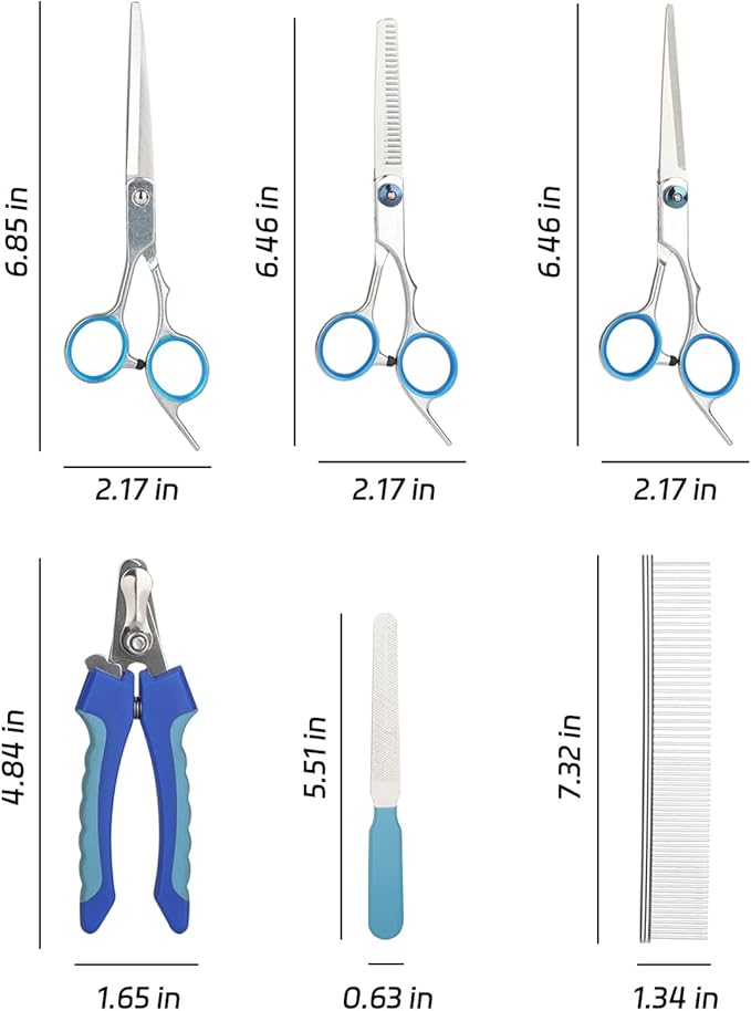 6-piece set of pet grooming scissors and nail clippers - professional dog and cat nail clipper set, equipped with grooming scissors and nail clippers - suitable for pet dogs and cats