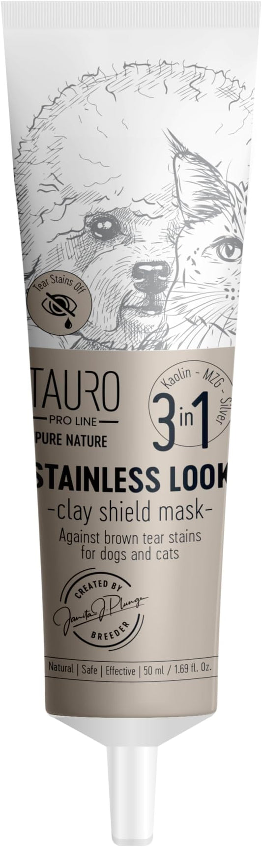 Pure Nature Stainless Look Clay Shield Mask Tear Stain Remover and Eye Cleaner, Grooming Product Ideal for All Dogs and Cats Eyes, Ears, Mouth Area Suitible for Home or Professional Use