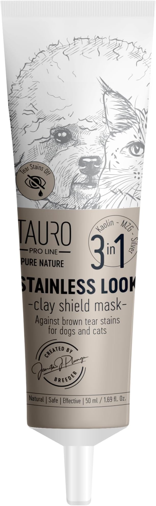 Pure Nature Stainless Look Clay Shield Mask Tear Stain Remover and Eye Cleaner, Grooming Product Ideal for All Dogs and Cats Eyes, Ears, Mouth Area Suitible for Home or Professional Use