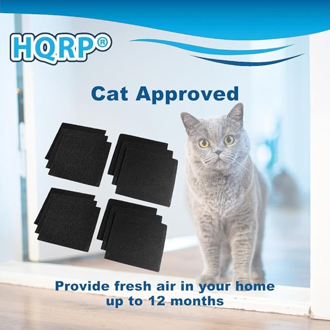 HQRP 12-Piece Activated Charcoal Carbon Litter Box Filters for Hooded Cat Litter Box, 6 x 6.5 Inch Trimmable Pads, 10mm Thick