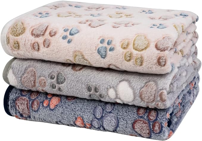 Dono 1 Pack 3 Dog Blankets, Soft Fluffy Fleece Pet Blanket Warm Sleep Mat Paw Print Design Puppy Kitten Throw Blanket Doggy Mat, Blanket for Dogs