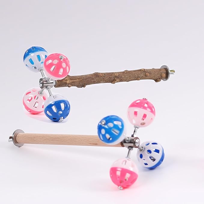 Pepper Wood Bird Perch Toy with Rotating Balls,Bird Stand Toy for Parakeet, Natural Wood Stand Perch Toy for Metal Cage, Fun Toy for Parrots Cockatiels Budgies Budgerigars Parrotlets Lovebirds Ringne