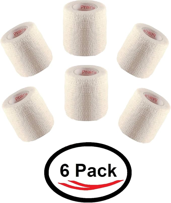 2 Inch Vet Wrap Tape Bulk (White) (Pack of 6) Self Adhesive Adherent Adhering Flex Bandage Grip Roll for Dog Cat Pet Horse