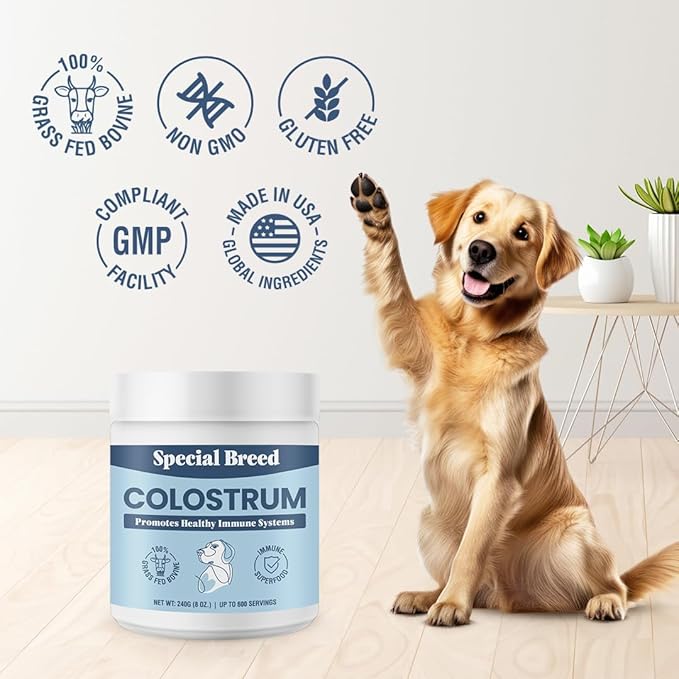 Bovine Colostrum for Dogs and Cats, Immune Support Supplement for Allergy and Itch Relief, Grass Fed Colostrum Powder (240 Grams)