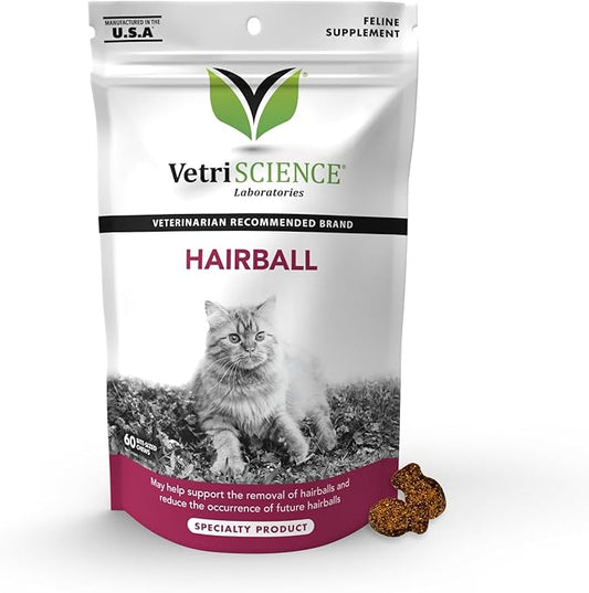 VetriScience Hairball Remedy for Cats - 60 Chews - Cat Supplements & Vitamins for Hairball Control and Digestive Support