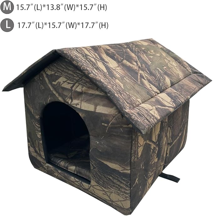 Outdoor/Indoor Faux Woodland Insulated Cat House, Waterproof, Insulated, Concealed, Collapsible, Removable, Easy to Clean. Suitable for Felines or Small Dogs(L)