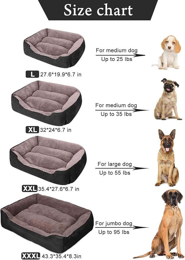 PUPPBUDD Dog Beds for Large Dogs, Rectangle Washable Dog Bed Comfortable and Breathable Pet Sofa Warming Orthopedic Dog Bed for Large Medium Dogs