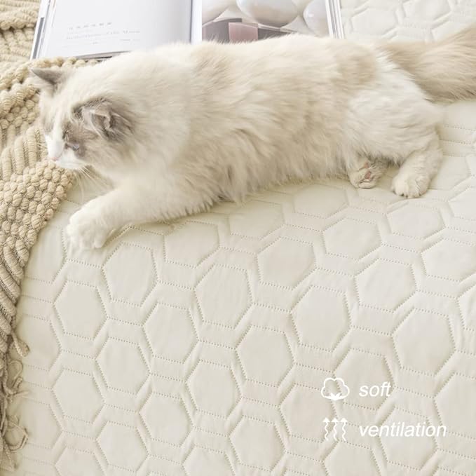 Waterproof and Anti-Slip Dog Bed Cover and Pet Blanket Sofa Pet Bed Mat ，car Incontinence Mattress Protectors Furniture Couch Cover for Most Cats Dogs, Pets（68x82- Ivory）