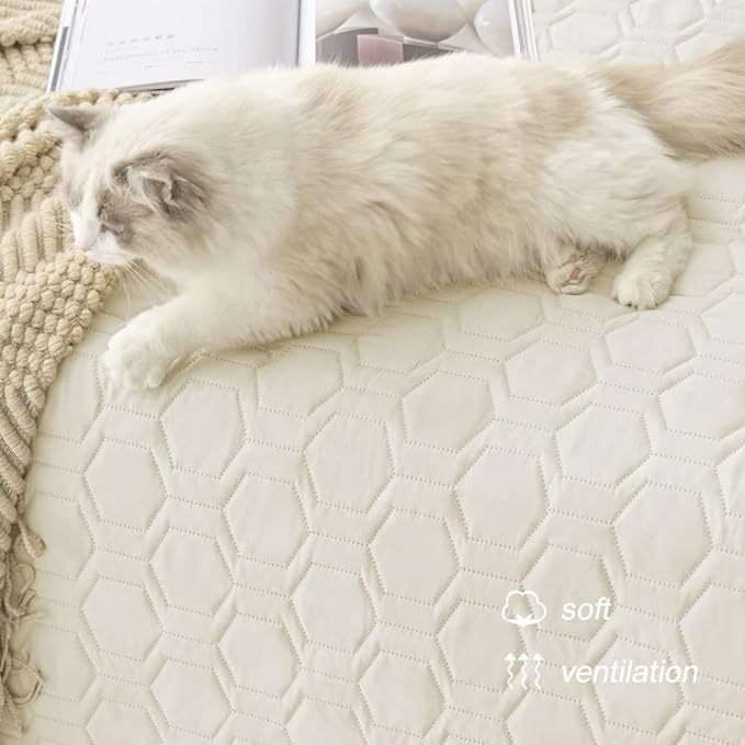 Waterproof and Anti-Slip Dog Bed Cover and Pet Blanket Sofa Pet Bed Mat ，car Incontinence Mattress Protectors Furniture Couch Cover for Most Cats Dogs, Pets<82x102-Ivory>