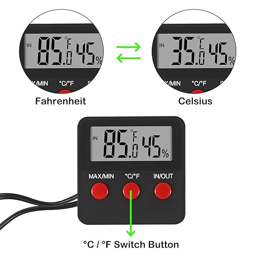 Reptile Thermometer and Humidity Gauge with Probes and Suction Cup Reptile Terrarium Thermometer Hygrometer Digital Display Indoor Outdoor Aquarium Thermometer