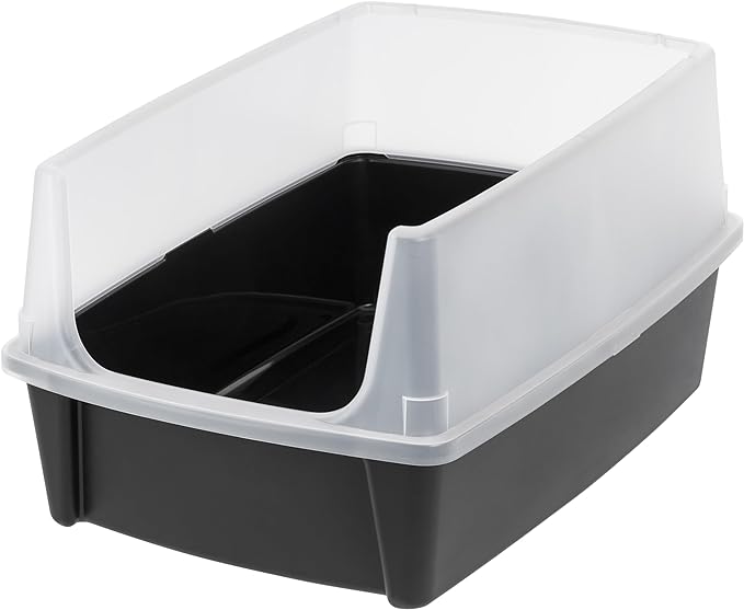 IRIS USA Extra Large Cat Litter Box with Scatter Shield, Open Top High Sided Cat Litter Pan, Black
