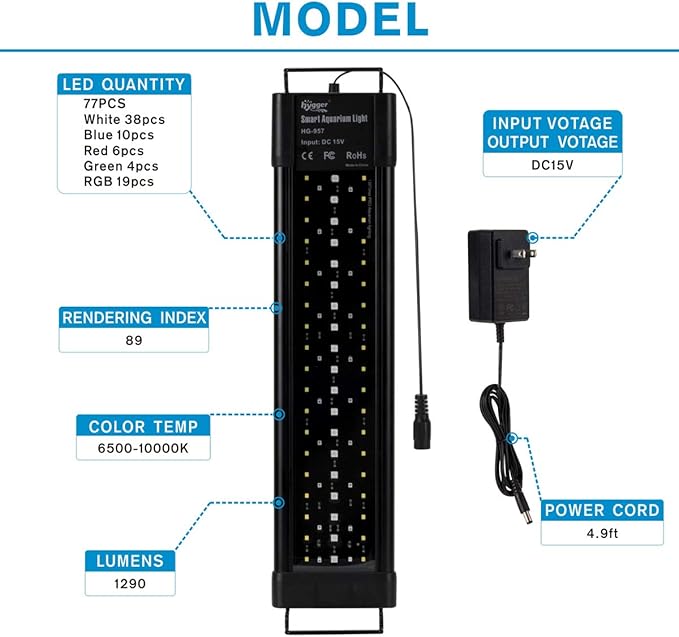 hygger Aquarium Programmable LED Light, for 18~24in Long Full Spectrum Plant Fish Tank Light with LCD Setting Display, 7 Colors, Sunrise Sunset Moon and DIY Mode, for Novices Advanced Players