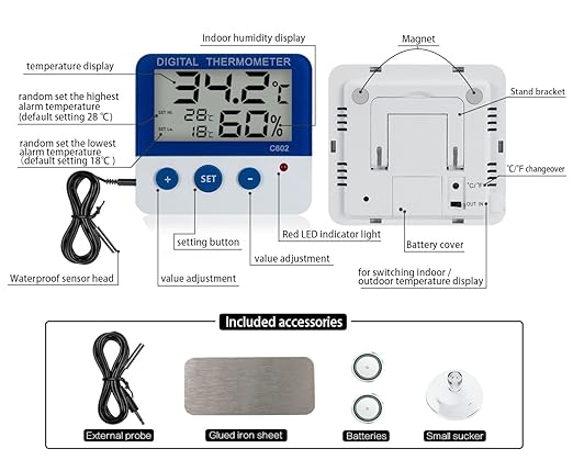 Reptile Thermometer Hygrometer with High Low Temperature Alarm Digital Aquarium Thermometer Temperature Humidity Meter Gauge for Reptile Tanks, Terrariums, Vivariums, Aquarium (2)