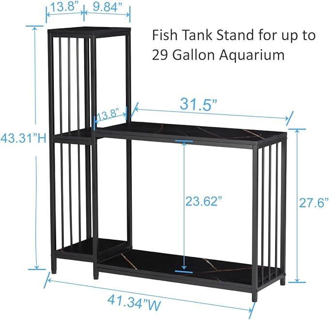 Fish Tank Stand for up to 29 Gallon Aquarium, Reptile Terrariums Tank Stand, Metal Wooden Aquarium Stand, Black