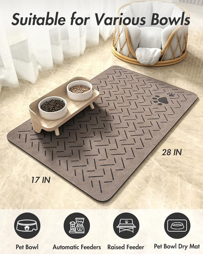 MontVoo-Absorbent Pet Feeding Mat-No Stains Quick Dry Dog Mat for Food and Water Bowl-Rubber Backing Dog Food Mat Dog Water Dispenser Mat-Dog Accessories Pet Supplies-Dog Water Bowl for Messy Drinkers