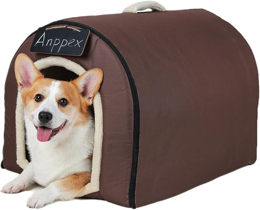 ANPPEX Dog House Indoor,2 in 1 Washable Covered Dog Bed,Insulated Cozy Dog Igloo Cave,XL Size for Medium and Large Dogs,Brown