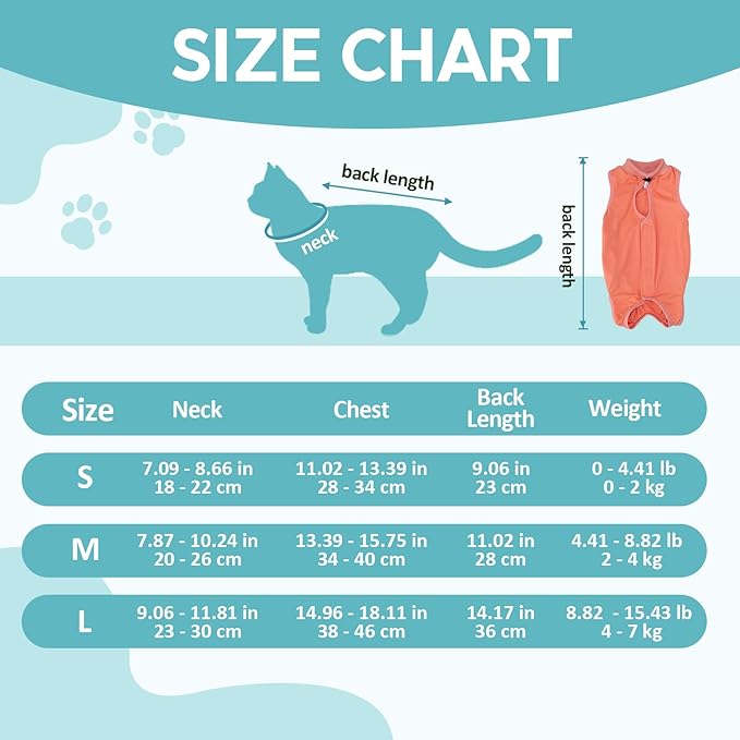 Avont Cat Recovery Suit - Kitten Onesie for Cats After Surgery, Cone of Shame Alternative Surgical Spay Suit for Female Cat, Post-Surgery or Skin Diseases Protection -Coral(S)