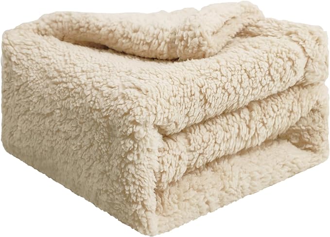 furrybaby Dog Blanket Soft Dog Blankets for Small Dogs Puppy Essentials Washable Fluffy Sherpa Fleece Cat Blanket 24x32 Inches for Bed Furniture Couch Sofa (Double-Layer Small, Beige)