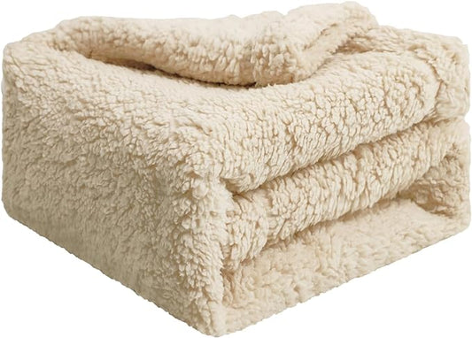 furrybaby Dog Blanket Soft Dog Blankets for Small Dogs Puppy Essentials Washable Fluffy Sherpa Fleece Cat Blanket 24x32 Inches for Bed Furniture Couch Sofa (Double-Layer Small, Beige)