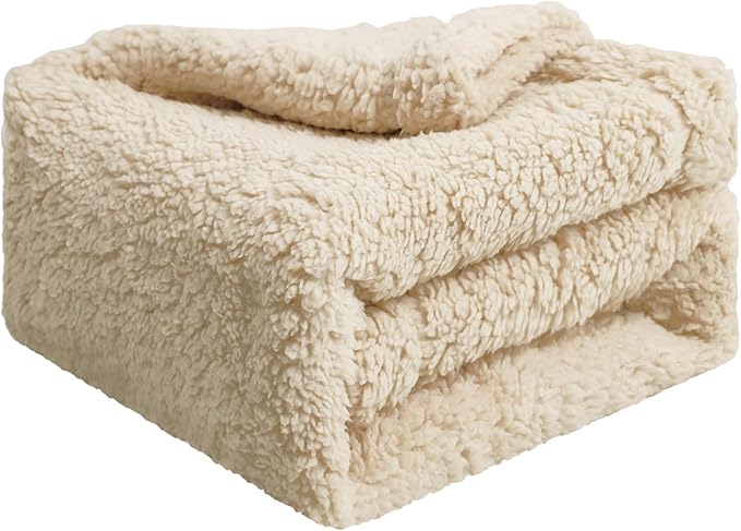 furrybaby Dog Blanket Soft Dog Blankets for Large Dogs Puppy Essentials Washable Fluffy Sherpa Fleece Cat Blanket 41x65 Inches for Bed Furniture Couch Sofa (Double-Layer X Large, Beige)