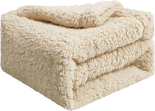 furrybaby Dog Blanket Soft Dog Blankets for Large Dogs Puppy Essentials Washable Fluffy Sherpa Fleece Cat Blanket 41x65 Inches for Bed Furniture Couch Sofa (Double-Layer X Large, Beige)