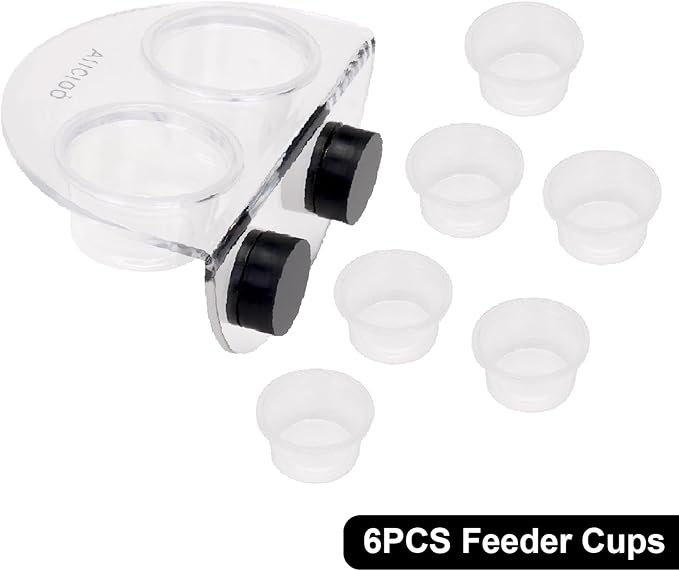 AIICIOO Crested Gecko Food Dish - Strong Magnetic Reptile Feeding Ledge for Bearded Dragon Lizard Crested Gecko Tank Accessories with 6 Pack Plastic Cup