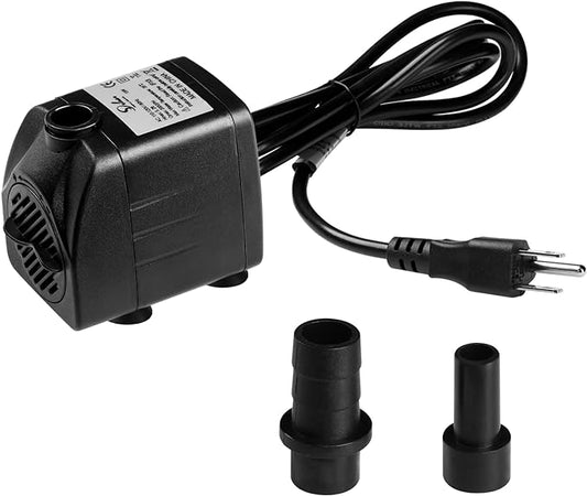 Simple Deluxe 200GPH Submersible Water Pump (760L/H, 15W) with Adjustable Intake, 5.2ft High Lift, 2 Nozzles, Perfect for Fish Tank, Pond, Aquarium, Hydroponics Black