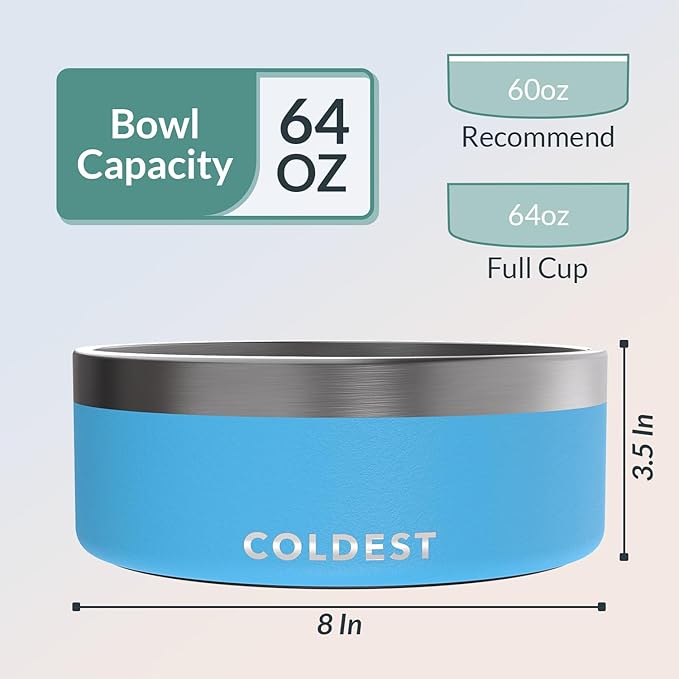 Coldest Dog Bowl - Anti Rust Metal & Non Slip Dog Bowls Large, Spill Proof Heavy Duty 3 Layers Insulated Dog Bowl - Food and Water Bowl for Dogs, Cats & Pets, Dishwasher Safe (64 oz, Celestial Blue)