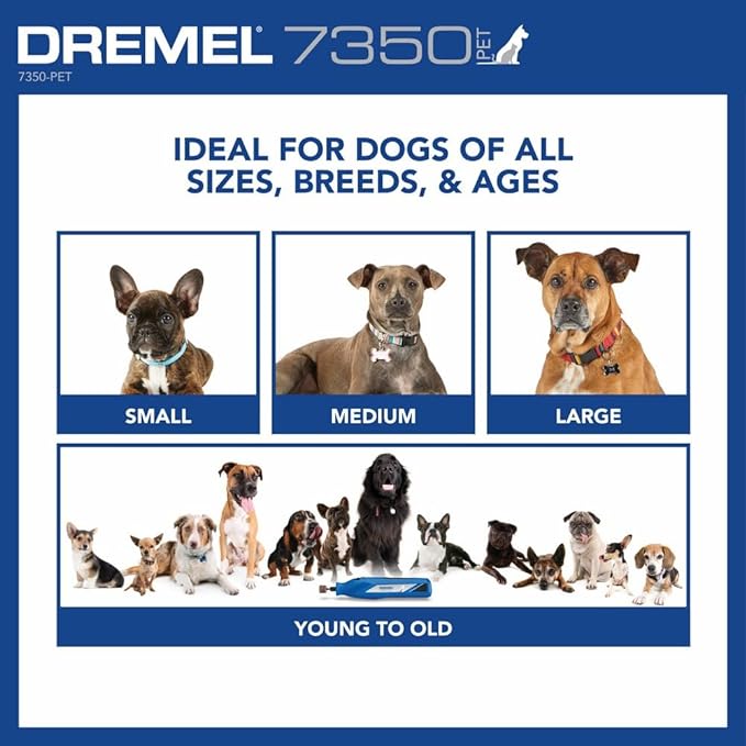 Dremel 7350-PET 4V Pet & Dog Nail Grinder, Professional Pet Grooming Kit - Works on Large, Medium, Small Dogs & Cats & 408 1/2-Inch Sander Bands, Coarse, 6 Pack, Purple