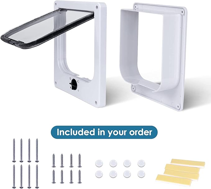Upgraded Version - Cat Doors Flap (for Cat up to 29.5lb), Magnetic Pet Door with 4 Way Locking for Interior Exterior Doors, Weatherproof Gate, Easy Installation