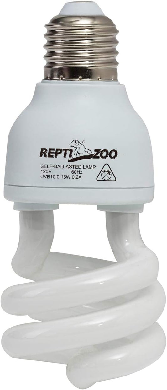 REPTIZOO Energy Saving Lamps UVB Bulb Spiral Compact 15 Watts UVB 10.0 Reptile Light Bulb Fit for Desert Type Reptile/Snake/Lizard/Insect/Leopard Tortoise