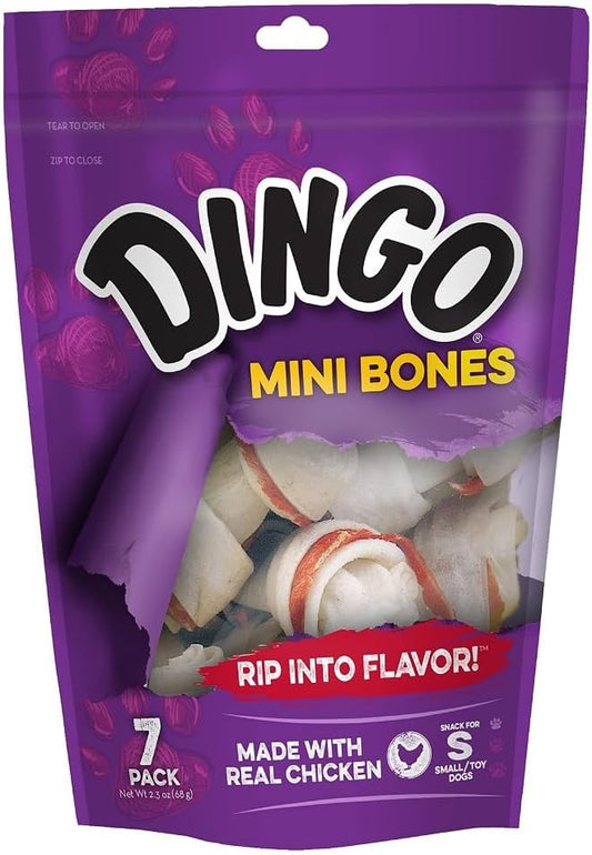 Dingo Mini Bones 7 Count, Rawhide For Dogs, Made With Real Chicken