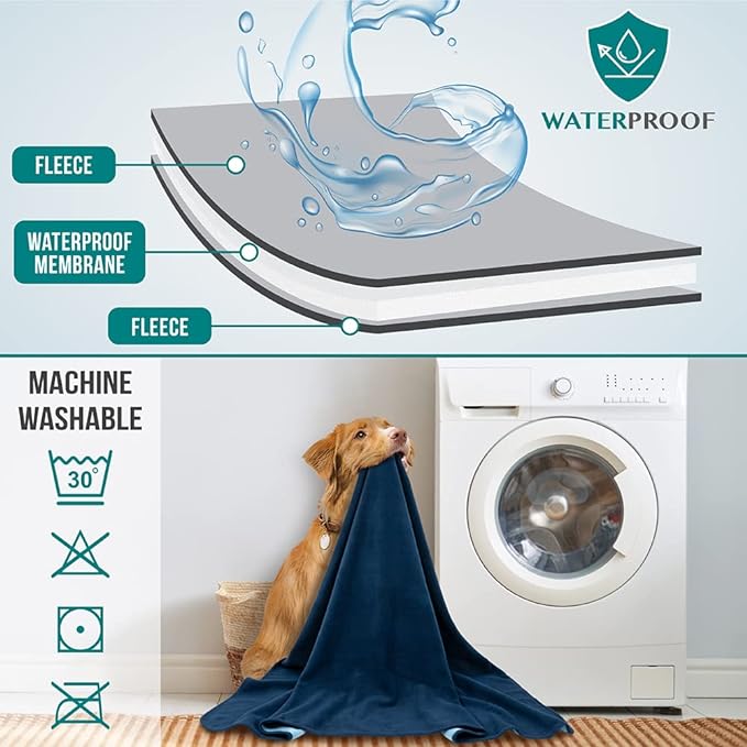 PetAmi Waterproof Dog Blanket for Bed, XL Dog Pet Blanket Couch Cover Protection, Fleece Cat Blanket Throw for Crate, Kennel, Sofa Furniture Protector, Reversible Soft Plush, Twin, 60x80 Navy/Blue