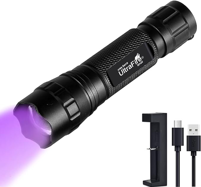 ULTRAFIRE 501B UV Flashlight Adjustable Focus 395nm Ultraviolet Black Light Mini Flashlight,Pet Urine Detector for Resin Curing, Dry Stain, Scorpion and Bed Bug UV Torch