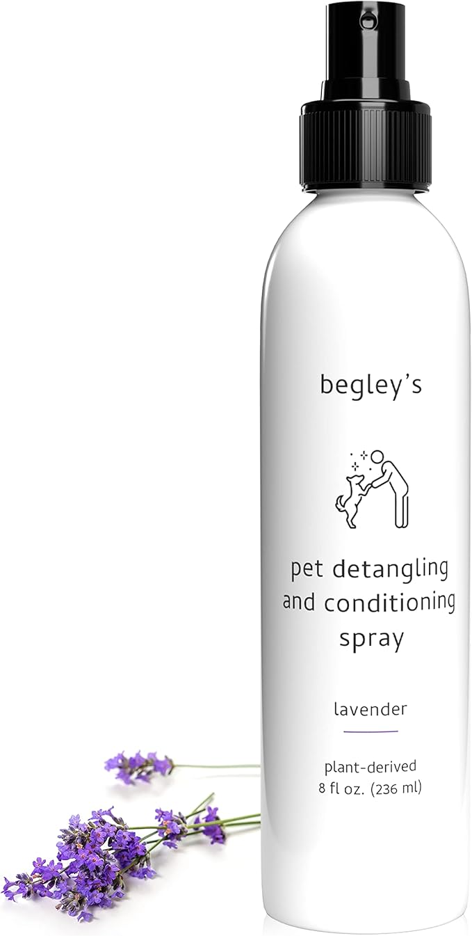 Begley's Natural Pet Detangling Spray - Premium Essential Oil Scented Detangler Spray for Dogs, Puppies & Cats - Dog Leave in Conditioner Spray - Dematting Spray for Dogs & Pets - 8 oz, Lavender